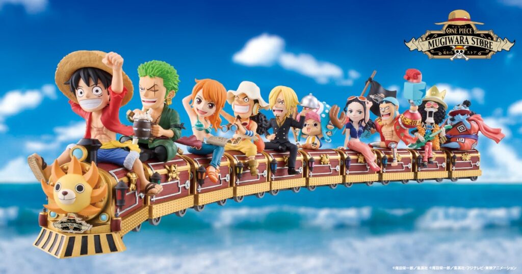 A series of anime figures depicting characters from One Piece