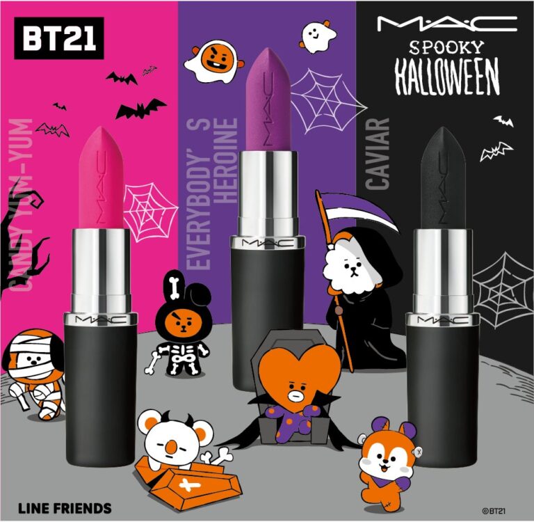 An image showing BT21 characters and MAC lipsticks, designed as part of a collaboration between the two brands.