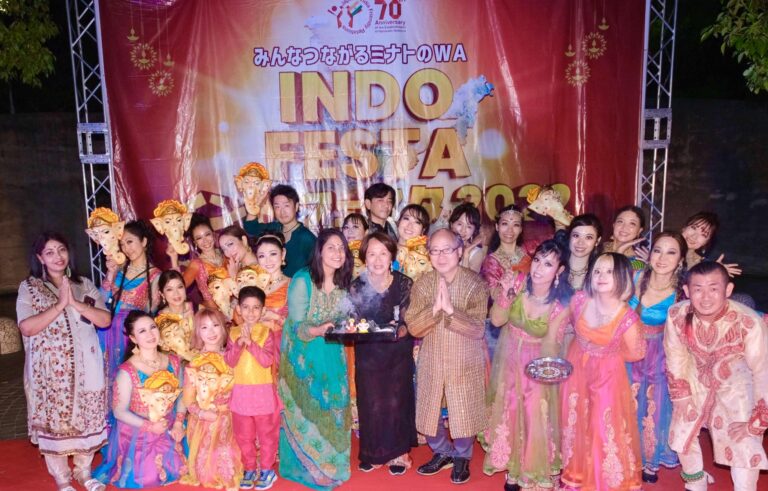 A group of people celebrating Diwali in Yokohama.