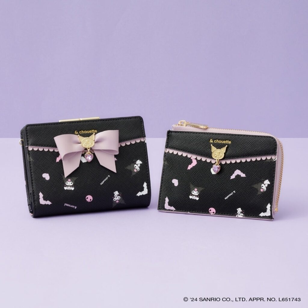 Two coin purse/wallet style items that are part of the & choutte x kuromi collection.