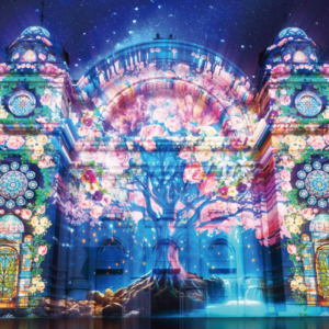 Projection mapped illuminations on Osaka City Hall