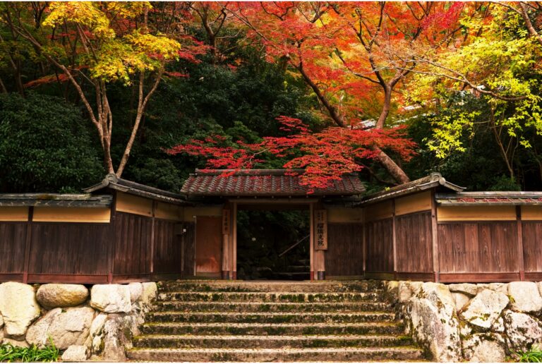 The entrance to Kyoto's Rurikō-in Temple during autumn,