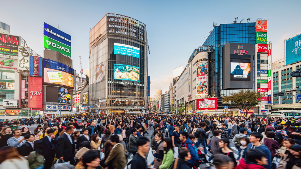 People using the scramble crossing in Shibuya