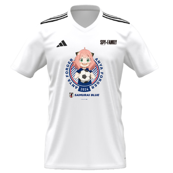 A white replica soccer shirt with the character Anya Forger from the anime Spy x Family on the front