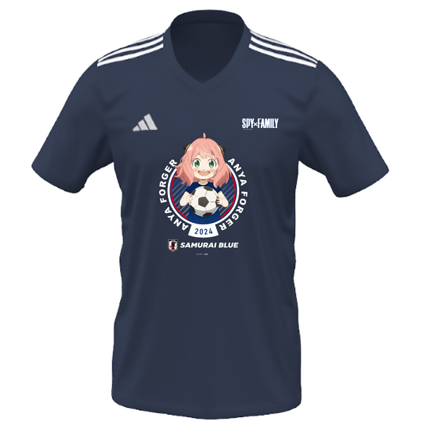 A blue replica soccer shirt with the character Anya Forger from the anime Spy x Family on the front