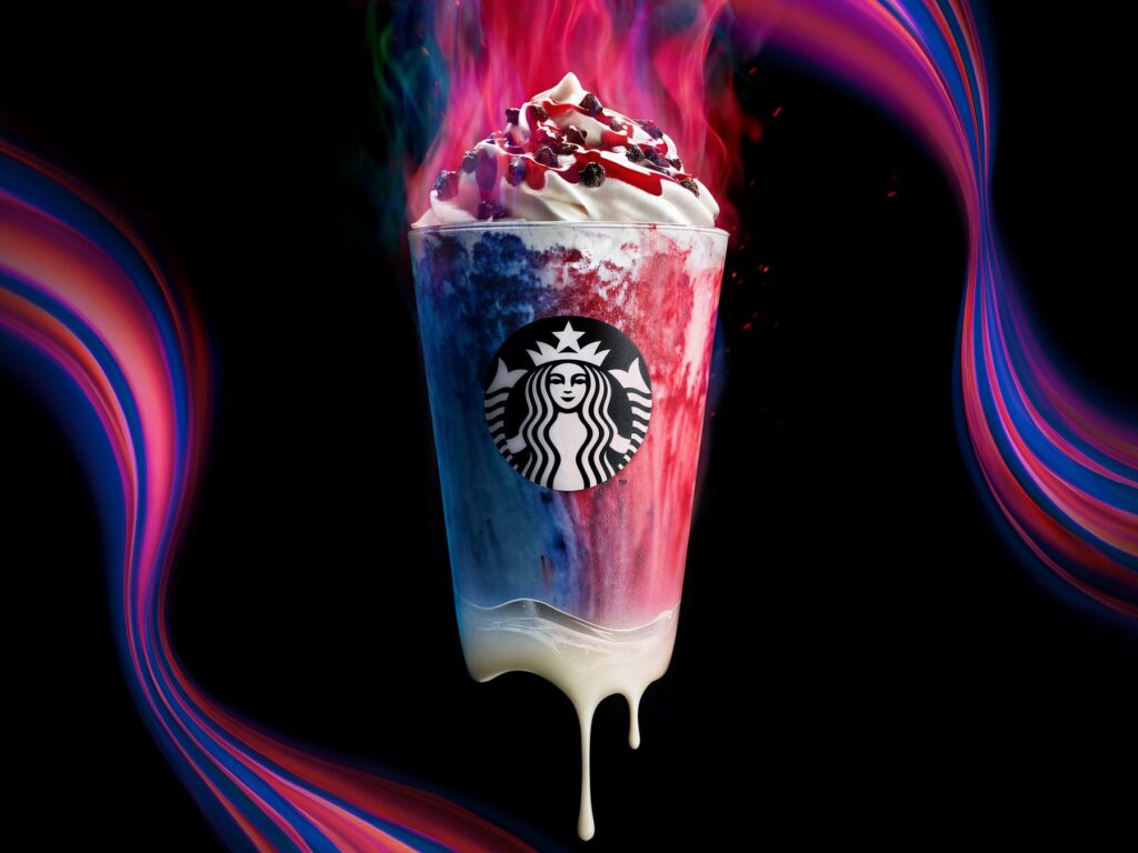 An image of a Mela Mela Frappucino, a Halloween themed drink at Starbucks Japan