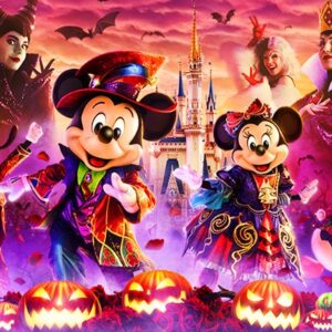 Promotional image for Halloween at Tokyo Disney Resort 2024 featuring Disney characters