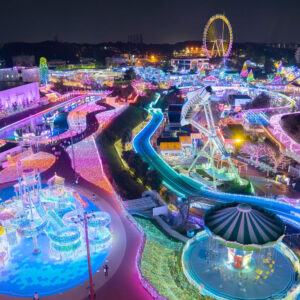 View of Yomiuriland Jewellumination from above at night