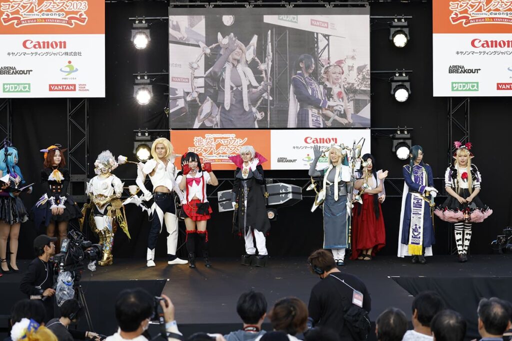 Cosplayers on stage at the Ikebukuro Halloween Cosplay event