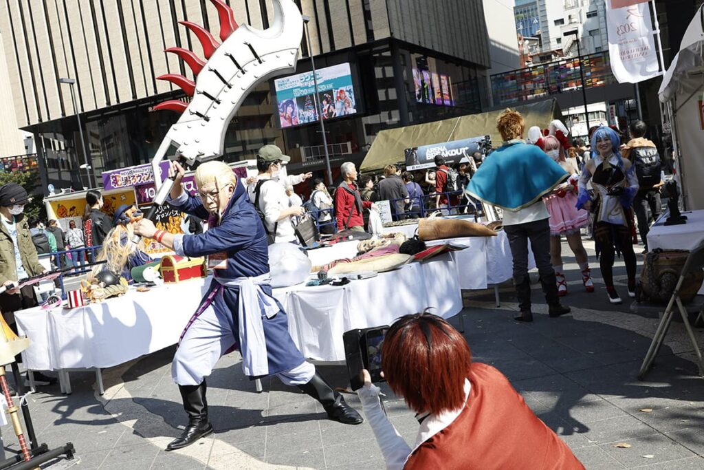 Cosplayer preparation area at the Ikebukuro Halloween Cosplay event