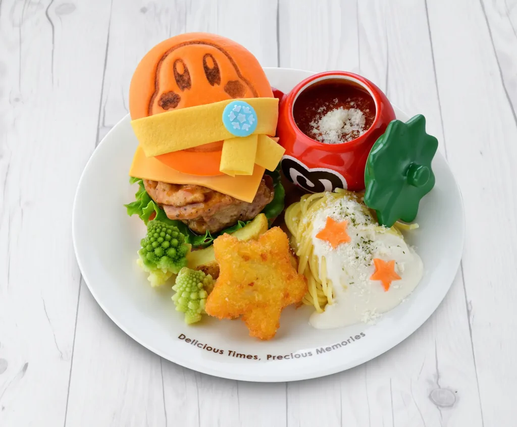 A Waddle Dee themed burger, part of the Kirby Cafe Winter 2024 menu