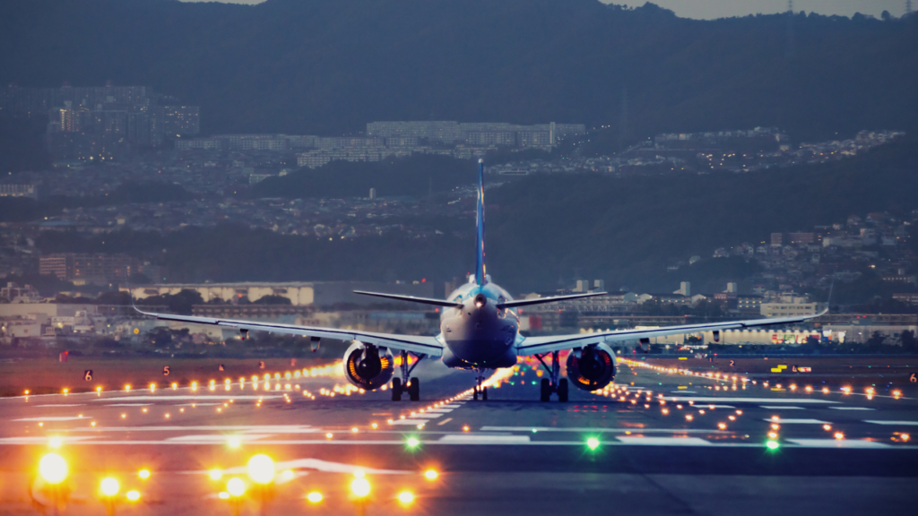 Plane landing at Osaka-Itami Airport