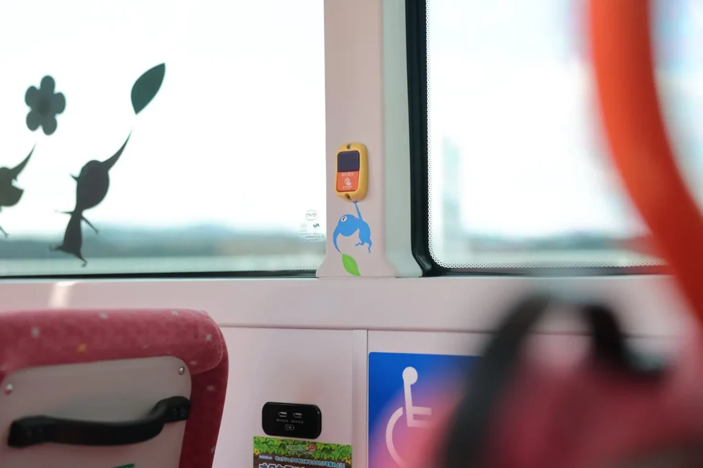 Pikmin decals inside a Pikmin themed bus