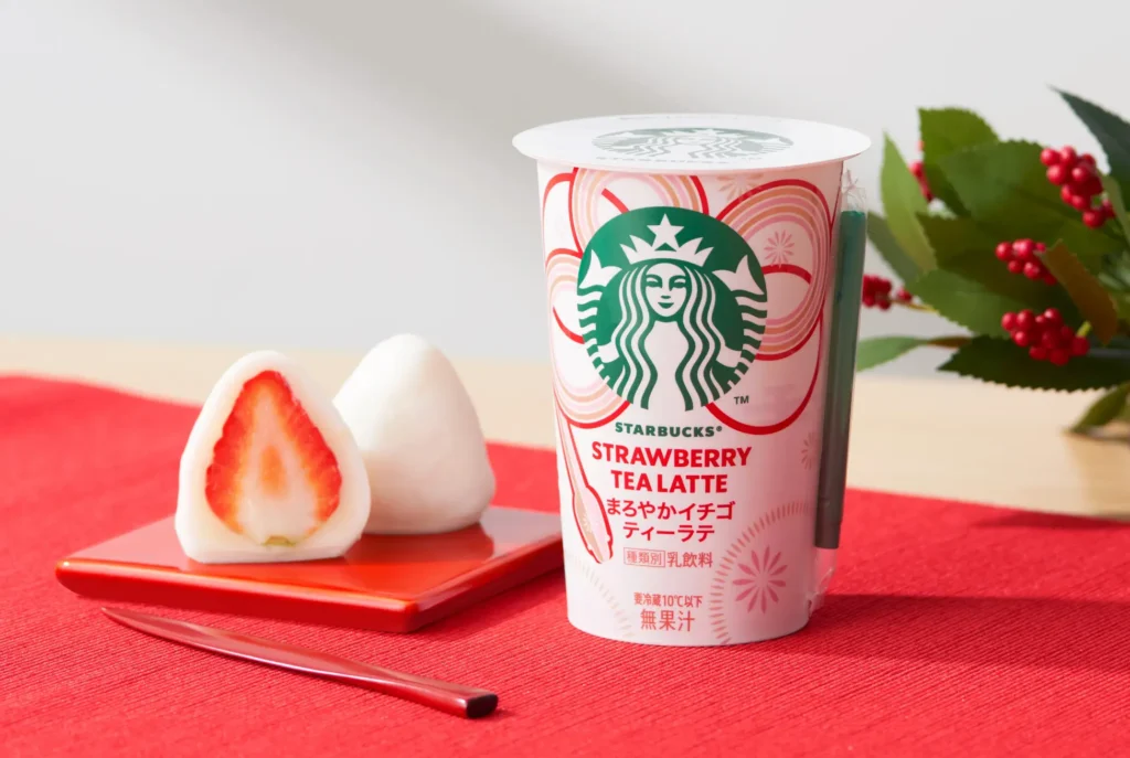 Starbucks Mellow Strawberry Tea Latte and Strawberry Daifuku Mochi