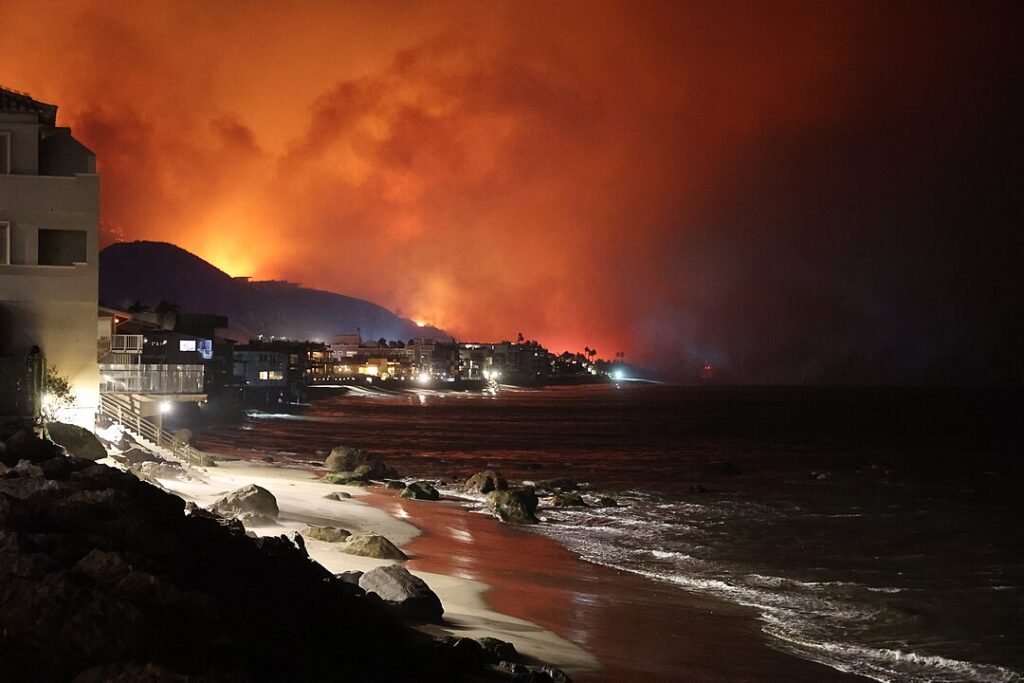 Palisades Fire as viewed from the coast of Los Angeles