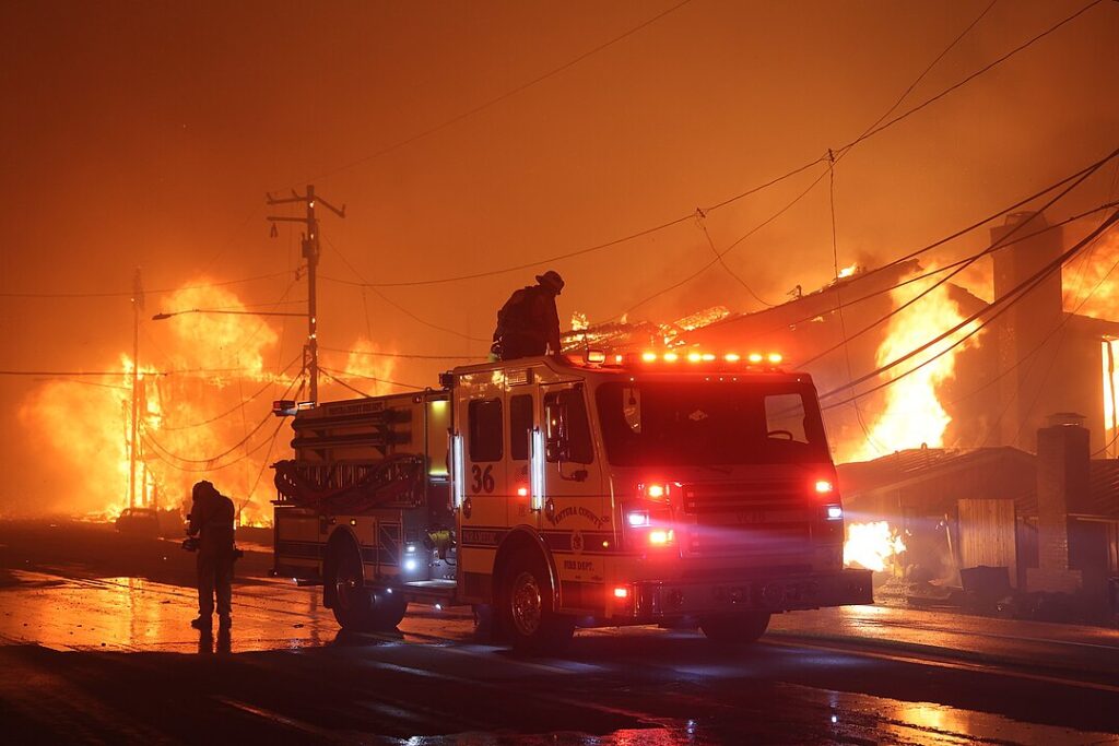 Firefighters in Pacific Palisades, Los Angeles