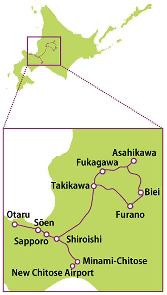 Area covered by the JR Sapporo-Furano Area Pass