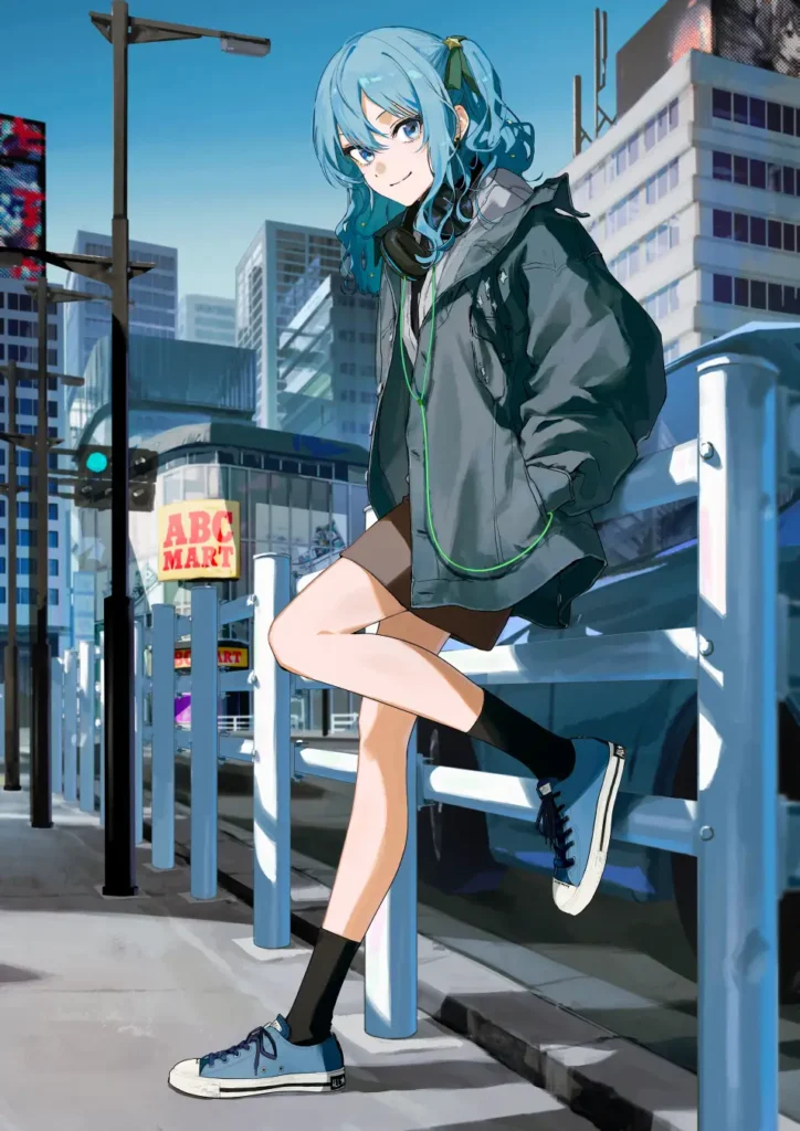 Artwork showing Hoshimachi Suisei wearing a pair of Converse shoes