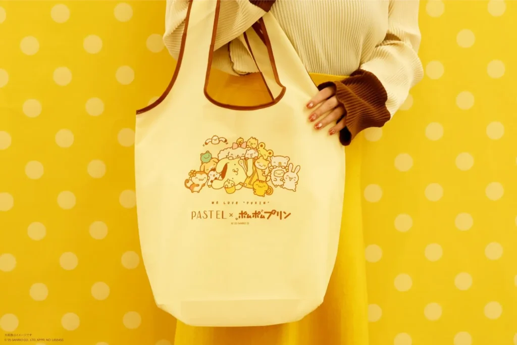 An eco bag with a Pastel x Pom Pom Purin design