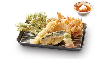 A plate holding a selection of tempura