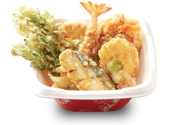 A takeaway container filled with tempura