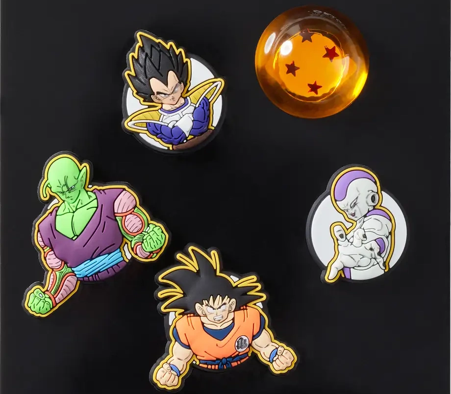 A set of Dragon Ball themed Crocs clogs charms