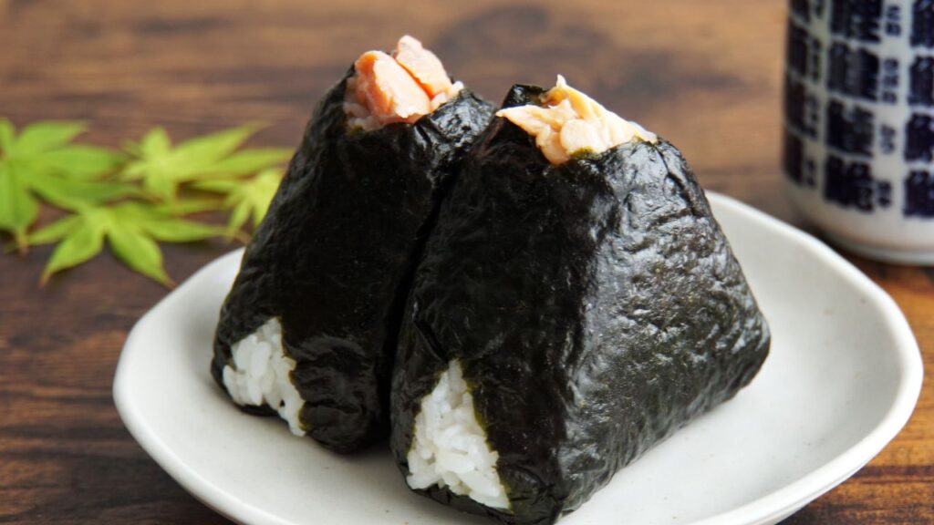 Two onigiri on a plate