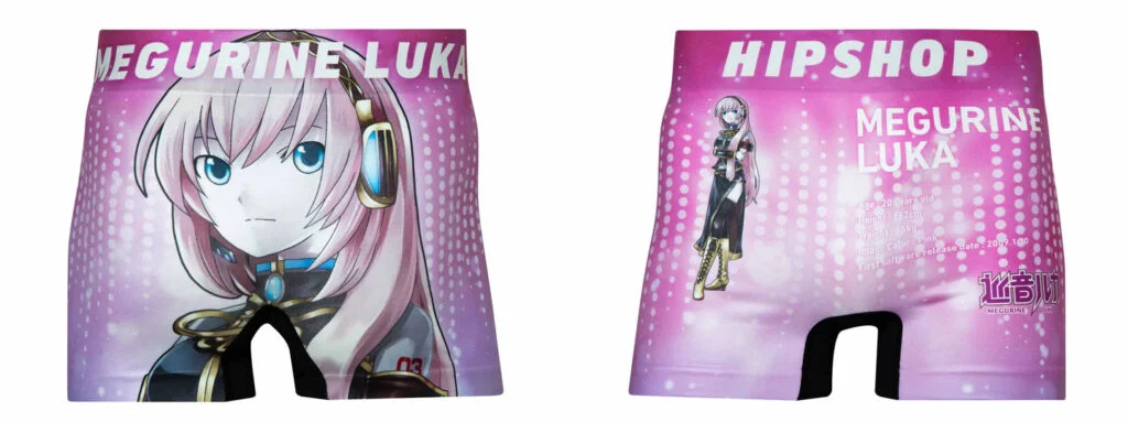 A pair of underwear with the character Megurine Luka printed on them