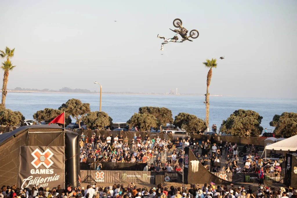 A large crowd of people watching a Moto X event at the X Games