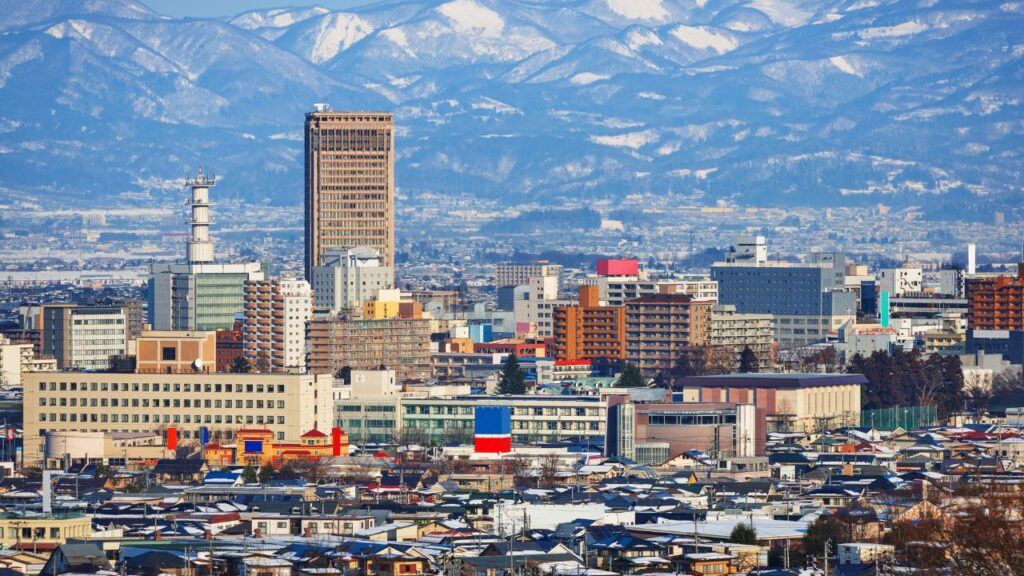 The skyline of Yamagata City during the day