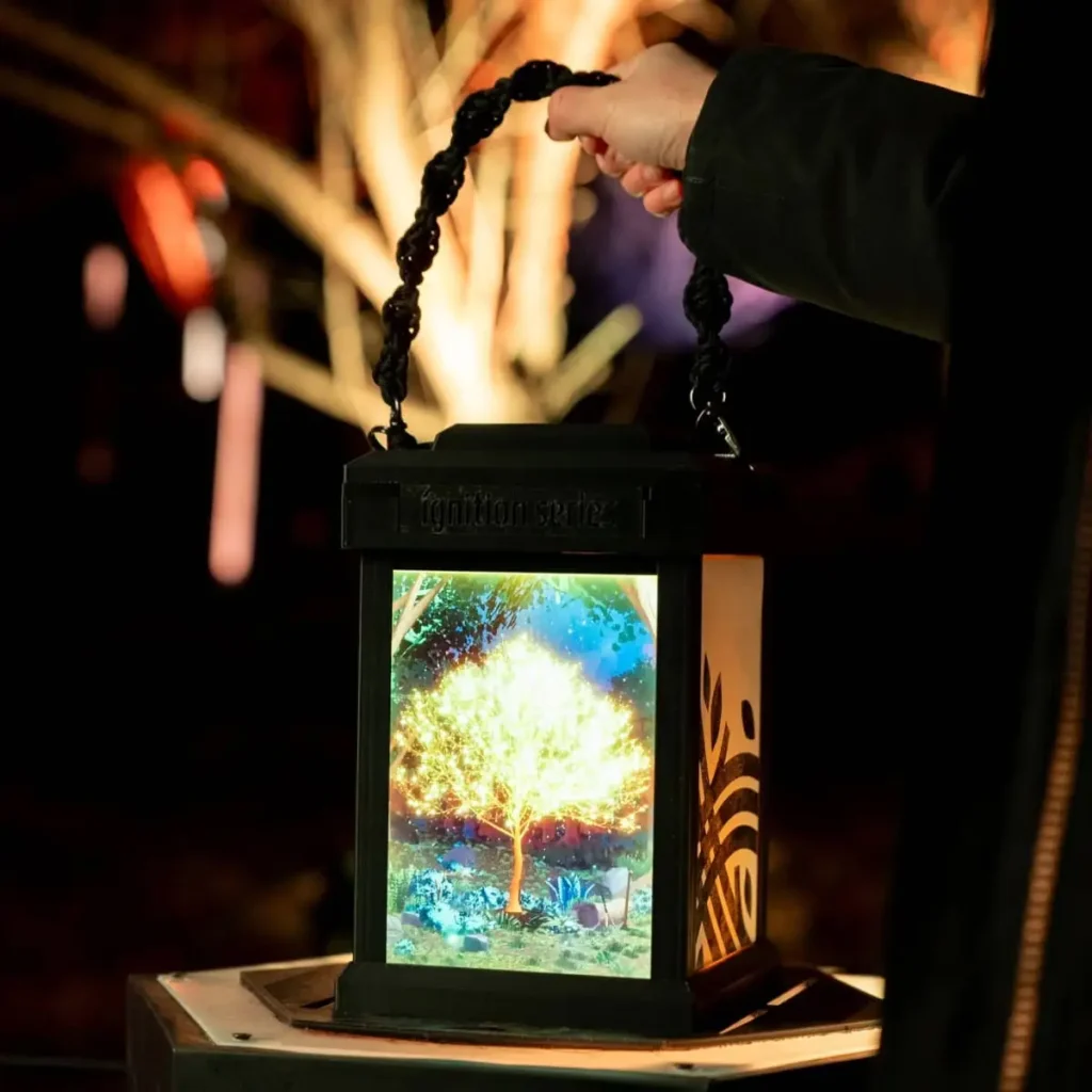 An lantern showing an image of a tree