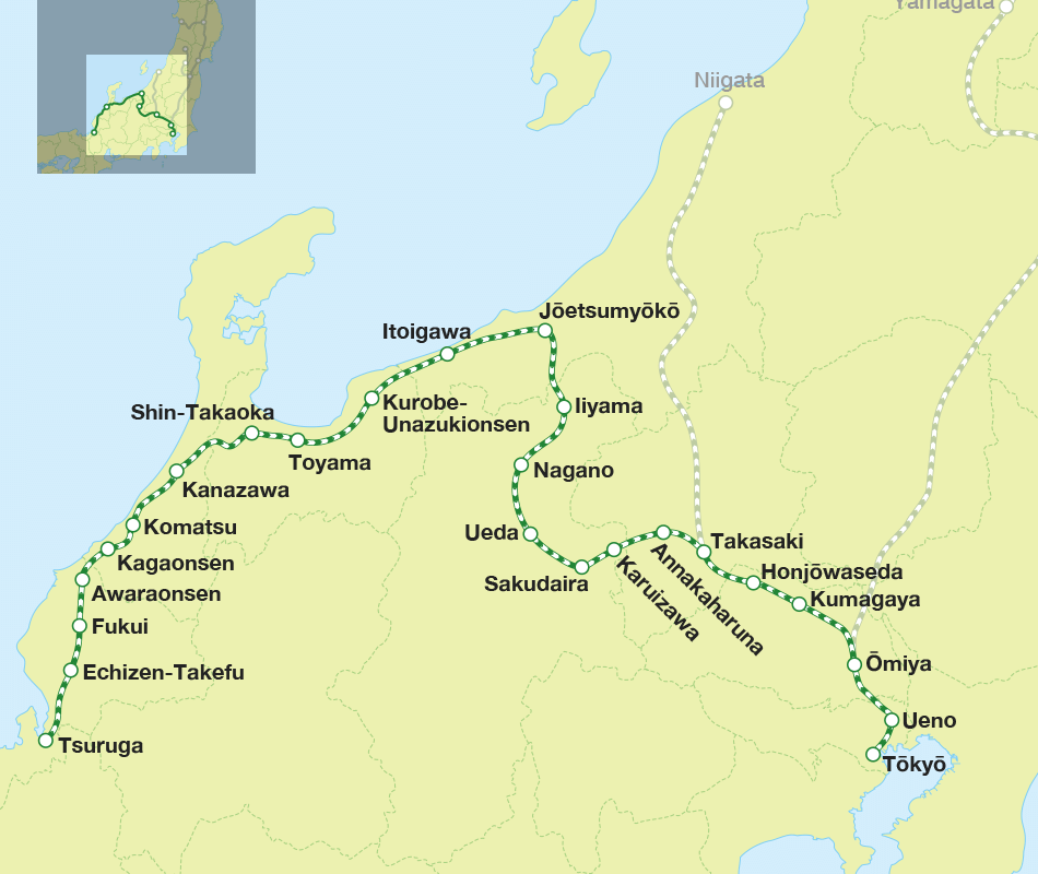 Route map for the Hokuriku SHinkansen