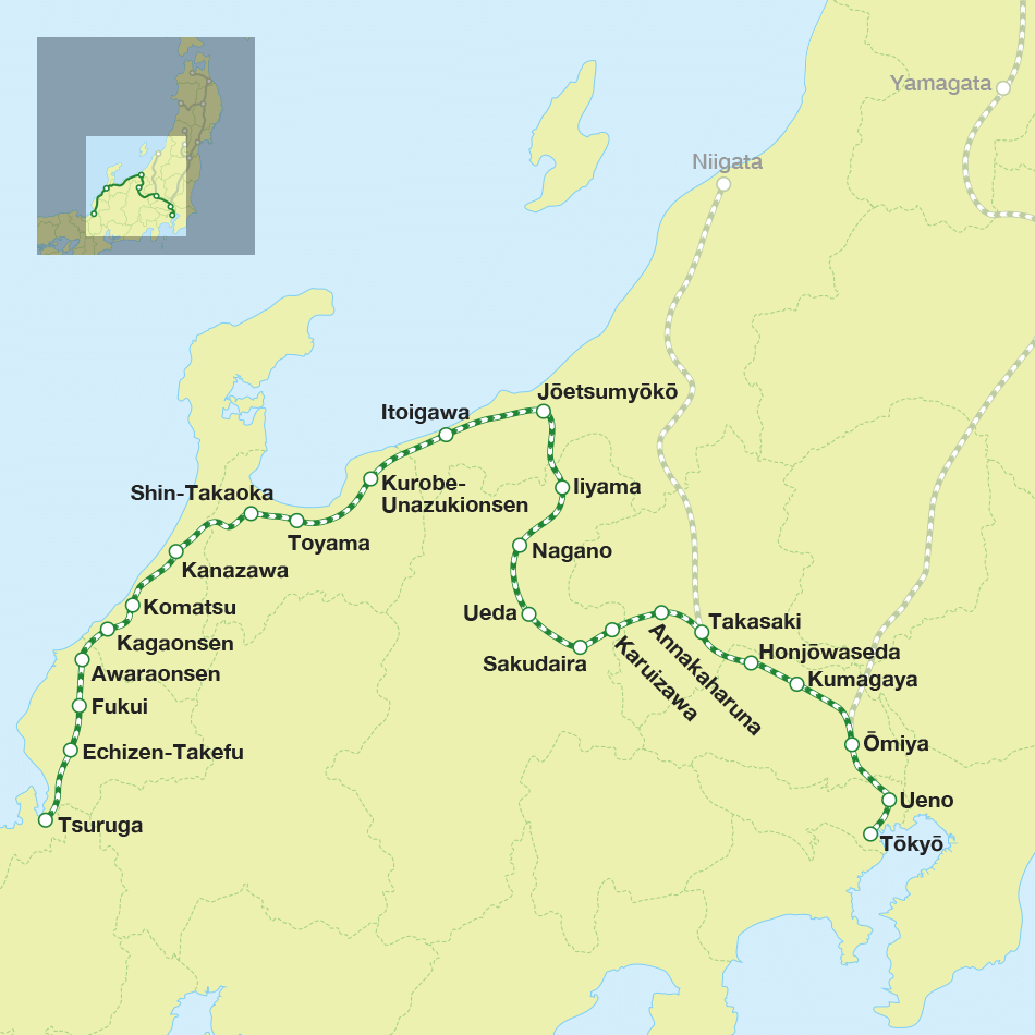 Route map for the Hokuriku SHinkansen