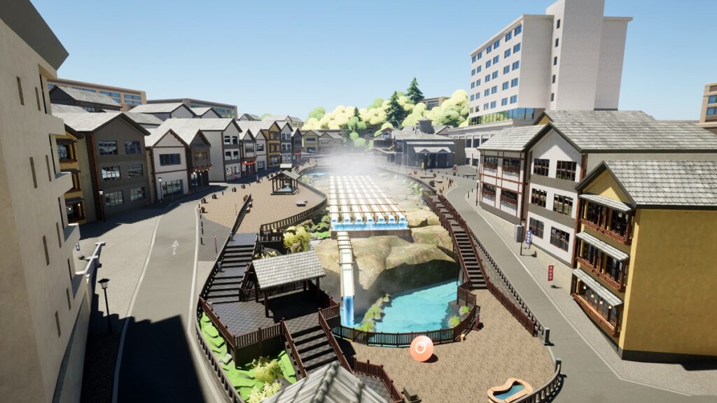 A screenshot of the game Fortnite showing a virtual recreation of a Japanese town