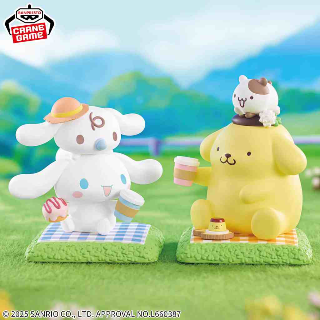 Cinnamoroll and Pompompurin enjoy a picnic in new figures from Sanrio