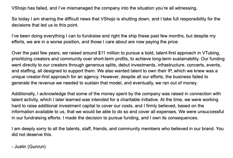 Vshojo statement
